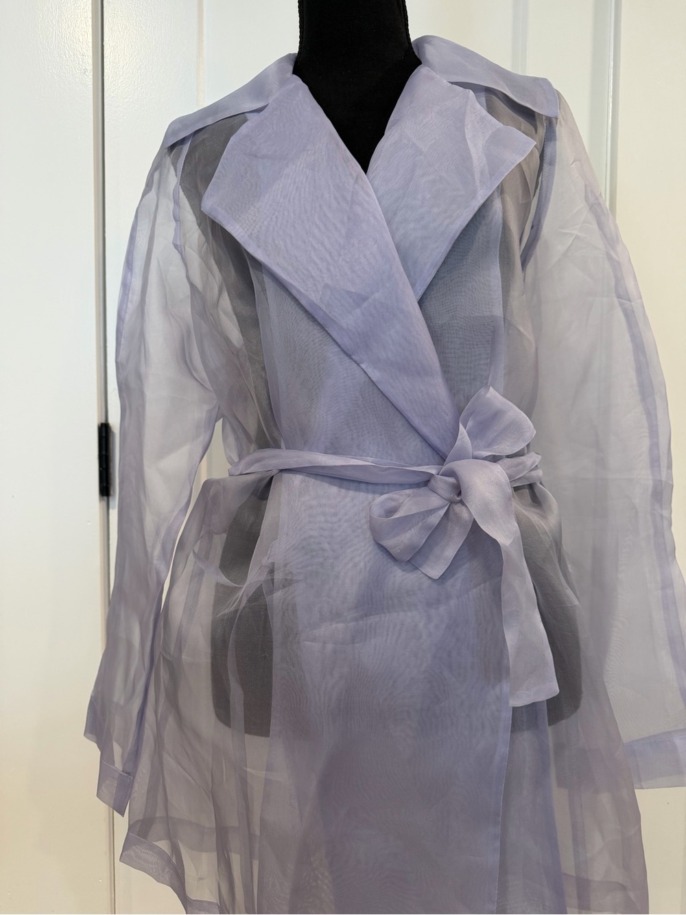 Lavender Sheer Tie-Waist Trench Coat - Women